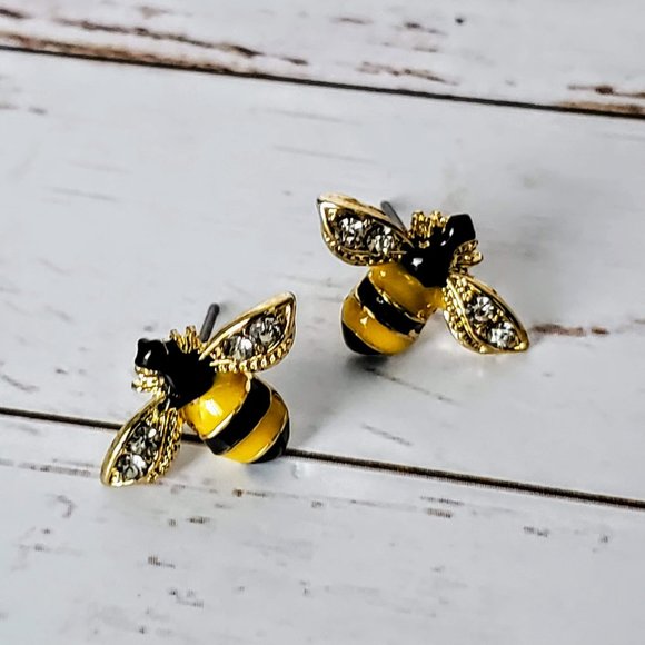 Enamel & Crystal Bee Earrings - Picture 6 of 6